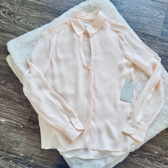 NWT A.L.C. 100% Silk Henry Blouse in Pale Pink Sz XS - Picture 1 of 8